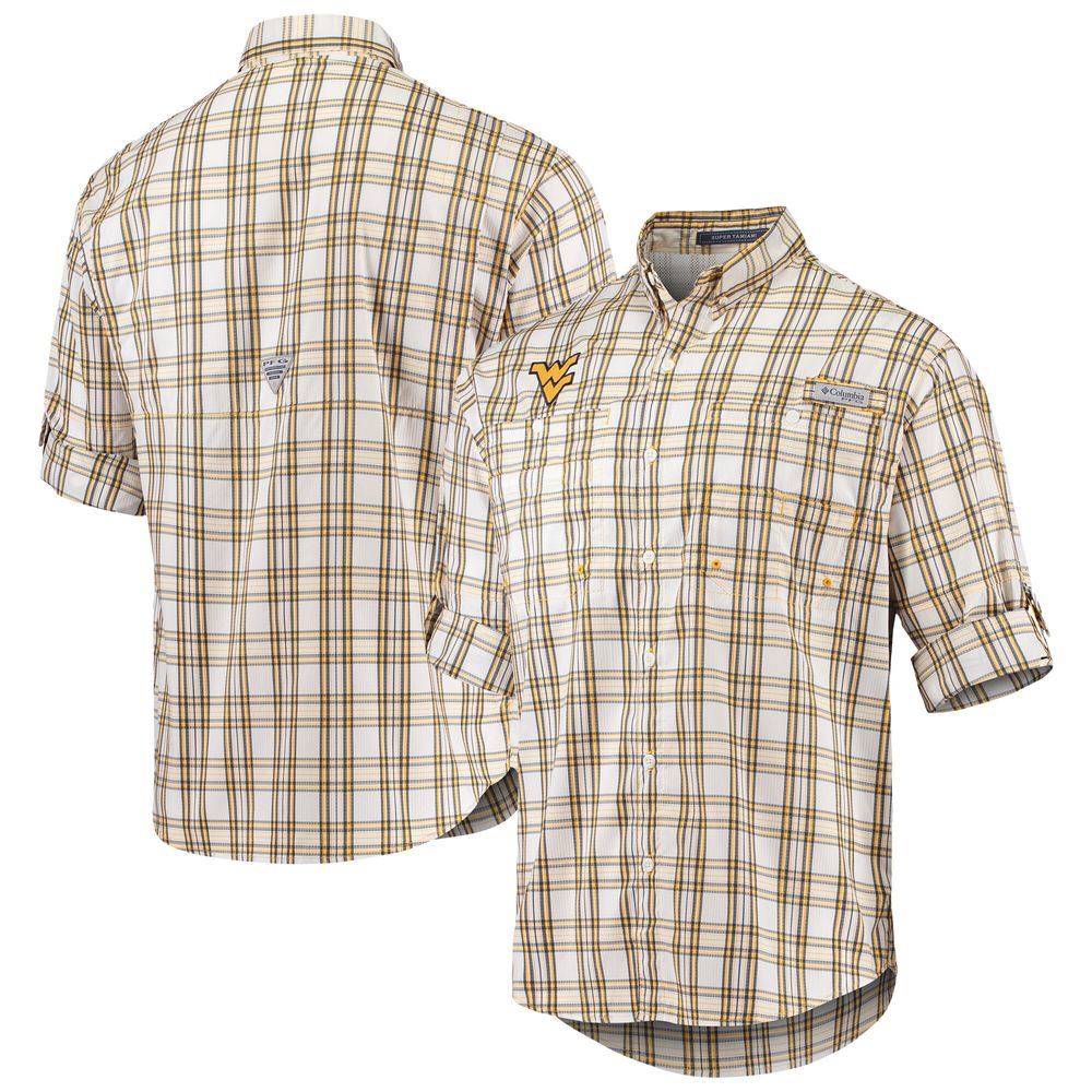 Men's Columbia White West Virginia Mountaineers Super Tamiami Omni-Shade Long Sleeve Button-Down Shirt