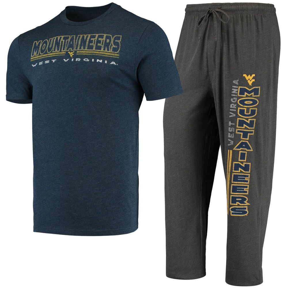 Men's Concepts Sport Heathered Charcoal/Navy West Virginia Mountaineers Meter T-Shirt & Pants Sleep Set