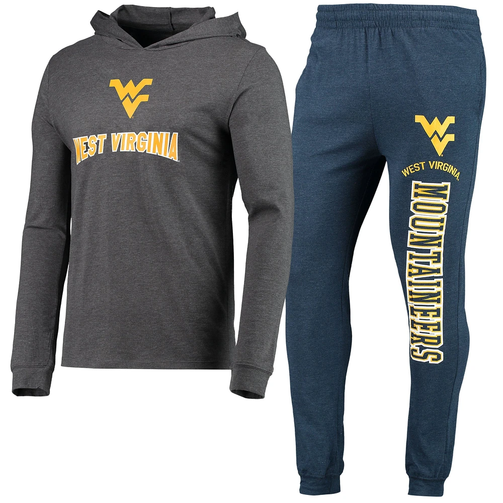 Men's Concepts Sport Navy/Heather Charcoal West Virginia Mountaineers Meter Long Sleeve Hoodie T-Shirt & Jogger Pajama Set