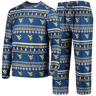 West Virginia Mountaineers Concepts Sport Ugly Sweater Long Sleeve T-Shirt and Pants Sleep Set - Navy