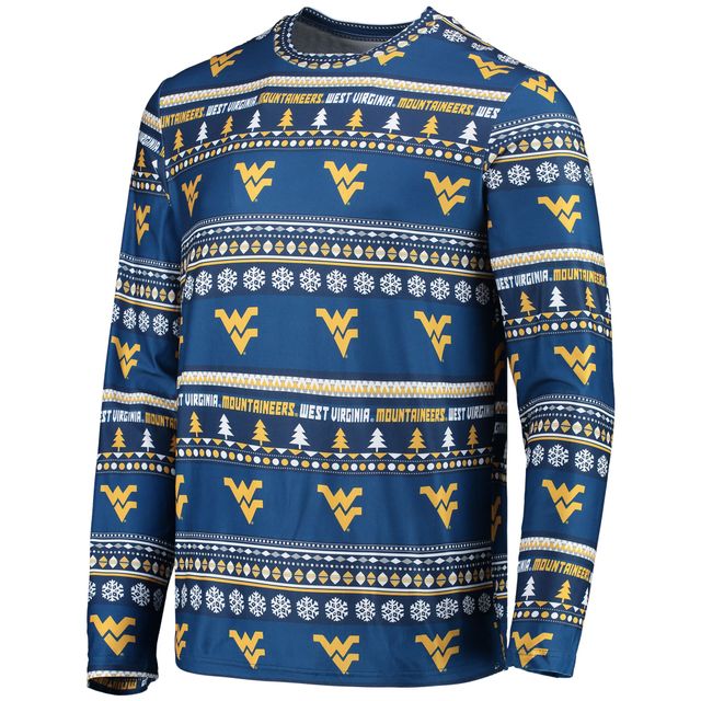 Concepts Sport Navy West Virginia Mountaineers Ugly Sweater T-shirt et pantalon à manches longues pour homme