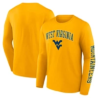 Men's Fanatics Gold West Virginia Mountaineers Distressed Arch Over Logo Long Sleeve T-Shirt