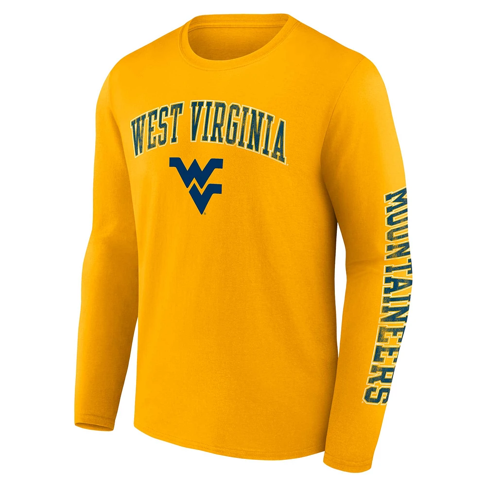 Men's Fanatics Gold West Virginia Mountaineers Distressed Arch Over Logo Long Sleeve T-Shirt