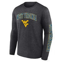 Men's Fanatics Heather Charcoal West Virginia Mountaineers Distressed Arch Over Logo Long Sleeve T-Shirt