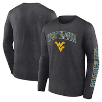 Men's Fanatics Heather Charcoal West Virginia Mountaineers Distressed Arch Over Logo Long Sleeve T-Shirt