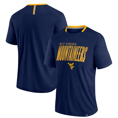 T-shirt Fanatics pour homme bleu marine West Virginia Mountaineers Defender Fade Slant