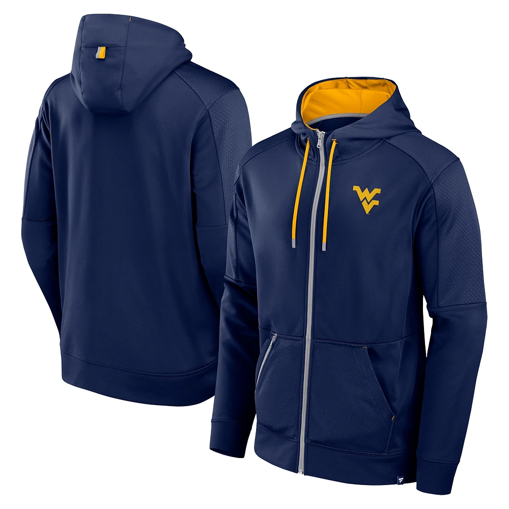 Sweat à capuche entièrement zippé Fanatics pour hommes, marine, West Virginia Mountaineers Defender