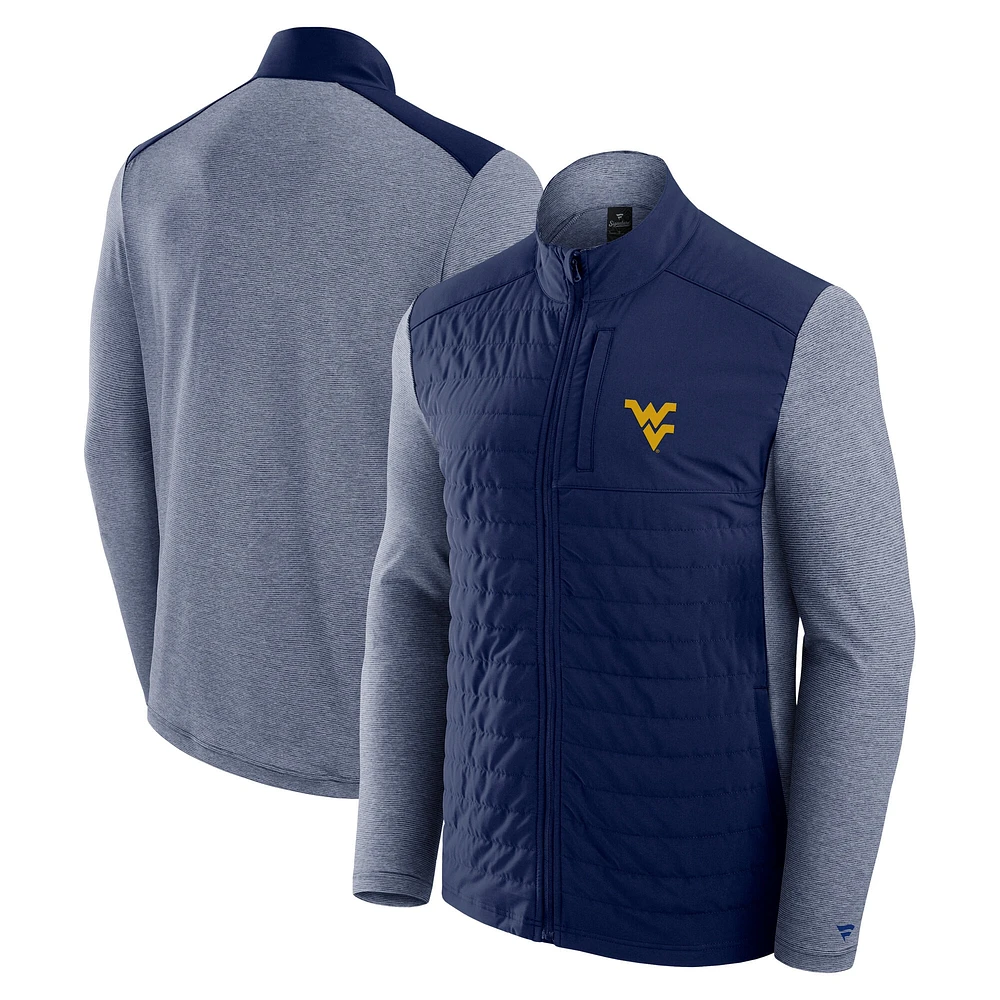 Veste zippée entièrement ton sur avec logo principal Fanatics bleu marine West Virginia Mountaineers pour homme