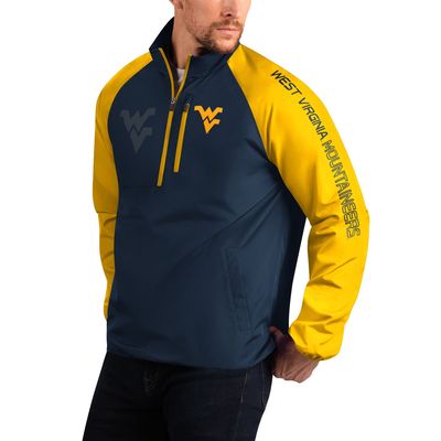 Men's G-III Sports by Carl Banks Navy/Gold West Virginia Mountaineers Point Guard Raglan Half-Zip Jacket