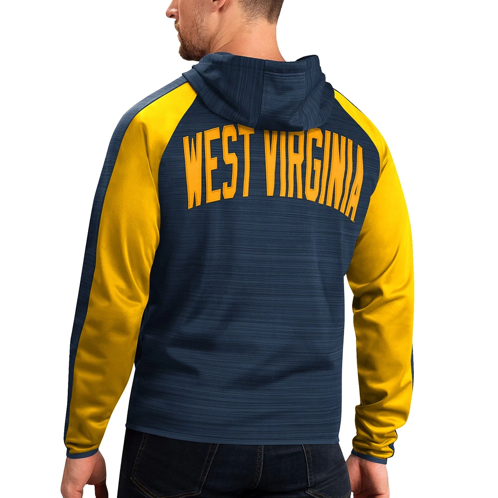 Sweat à capuche pour homme G-III Sports by Carl Banks Navy West Virginia Mountaineers Neutral Zone Raglan Full-Zip Track Jacket