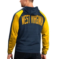 Sweat à capuche pour homme G-III Sports by Carl Banks Navy West Virginia Mountaineers Neutral Zone Raglan Full-Zip Track Jacket