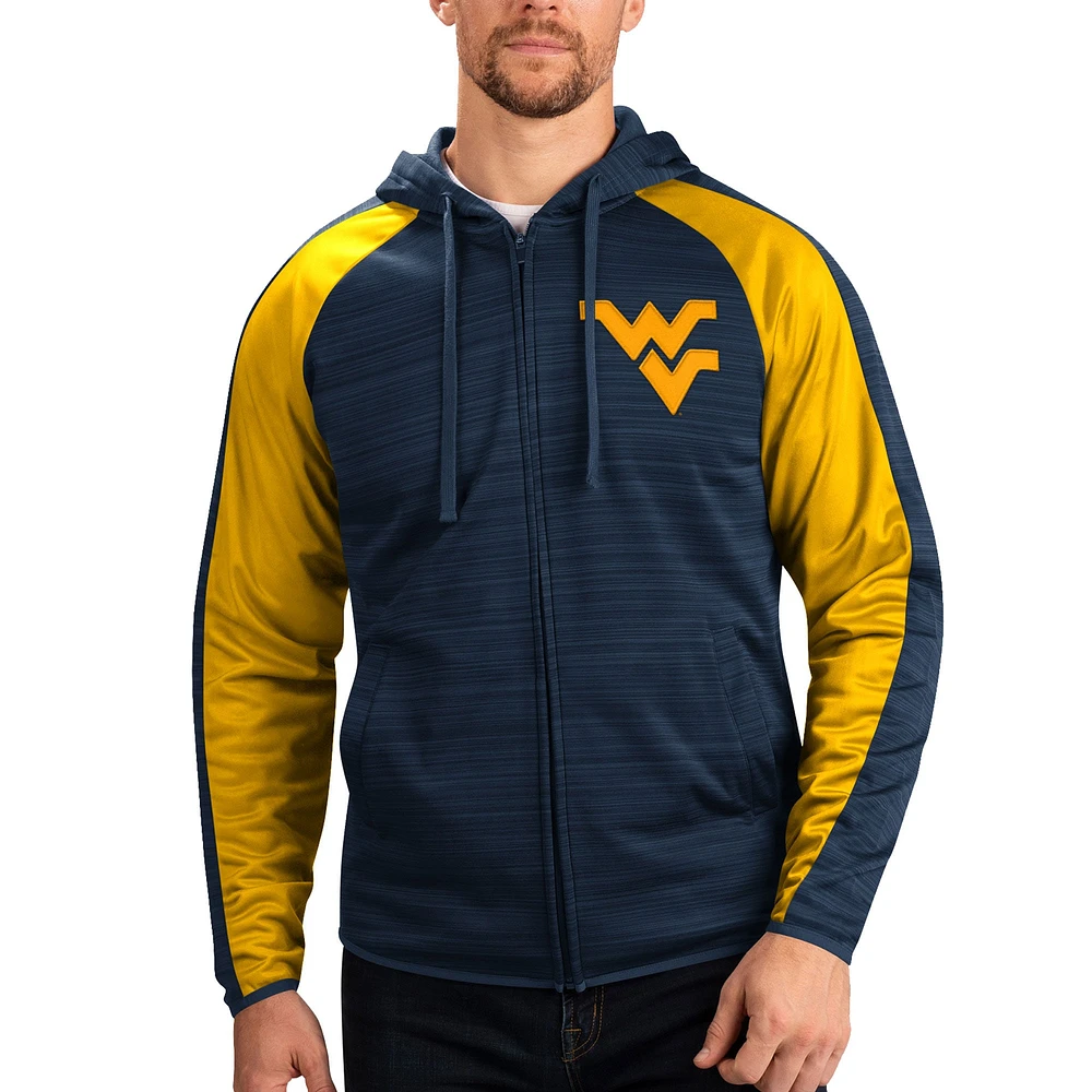 Sweat à capuche pour homme G-III Sports by Carl Banks Navy West Virginia Mountaineers Neutral Zone Raglan Full-Zip Track Jacket