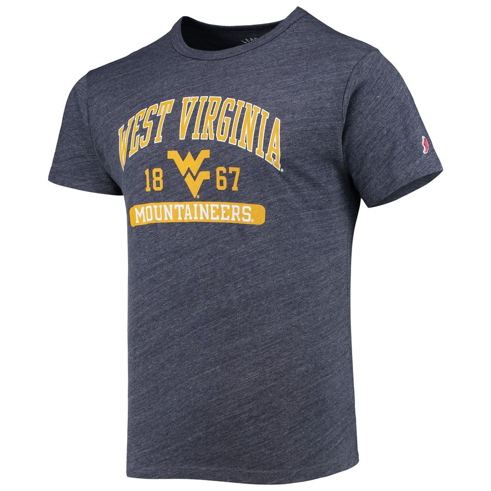 Men's League Collegiate Wear Heathered Navy West Virginia Mountaineers Volume Up Victory Falls Tri-Blend T-Shirt