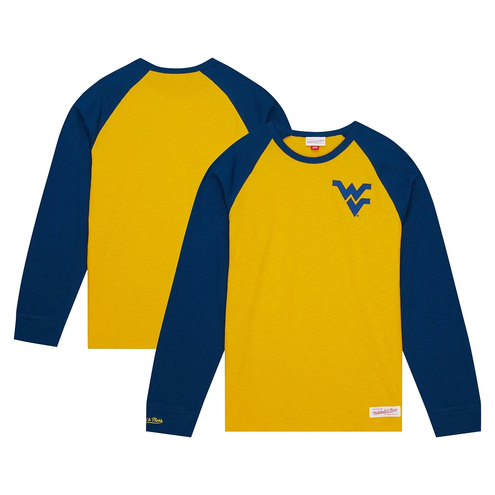 Men's Mitchell & Ness Gold West Virginia Mountaineers Legendary Slub Raglan Long Sleeve T-Shirt