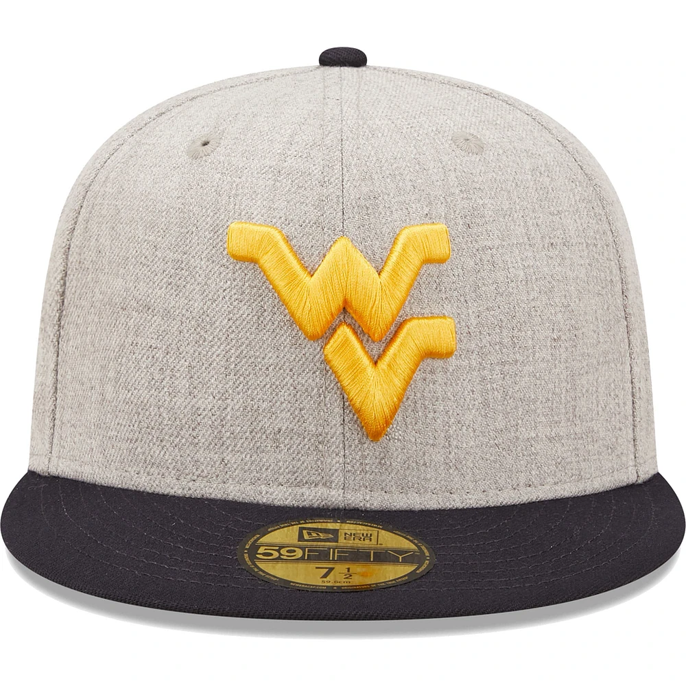 Casquette ajustée 59FIFTY pour homme New Era Heather Grey/Navy West Virginia Mountaineers Patch