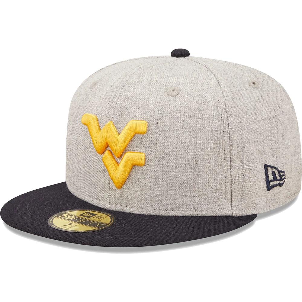 Casquette ajustée 59FIFTY pour homme New Era Heather Grey/Navy West Virginia Mountaineers Patch