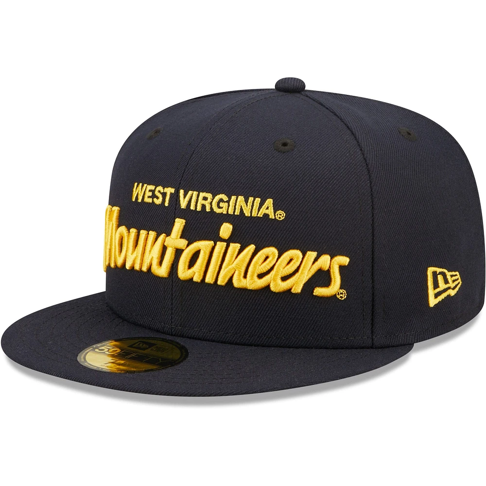 Casquette ajustée 59FIFTY originale pour homme West Virginia Mountaineers Script New Era bleu marine