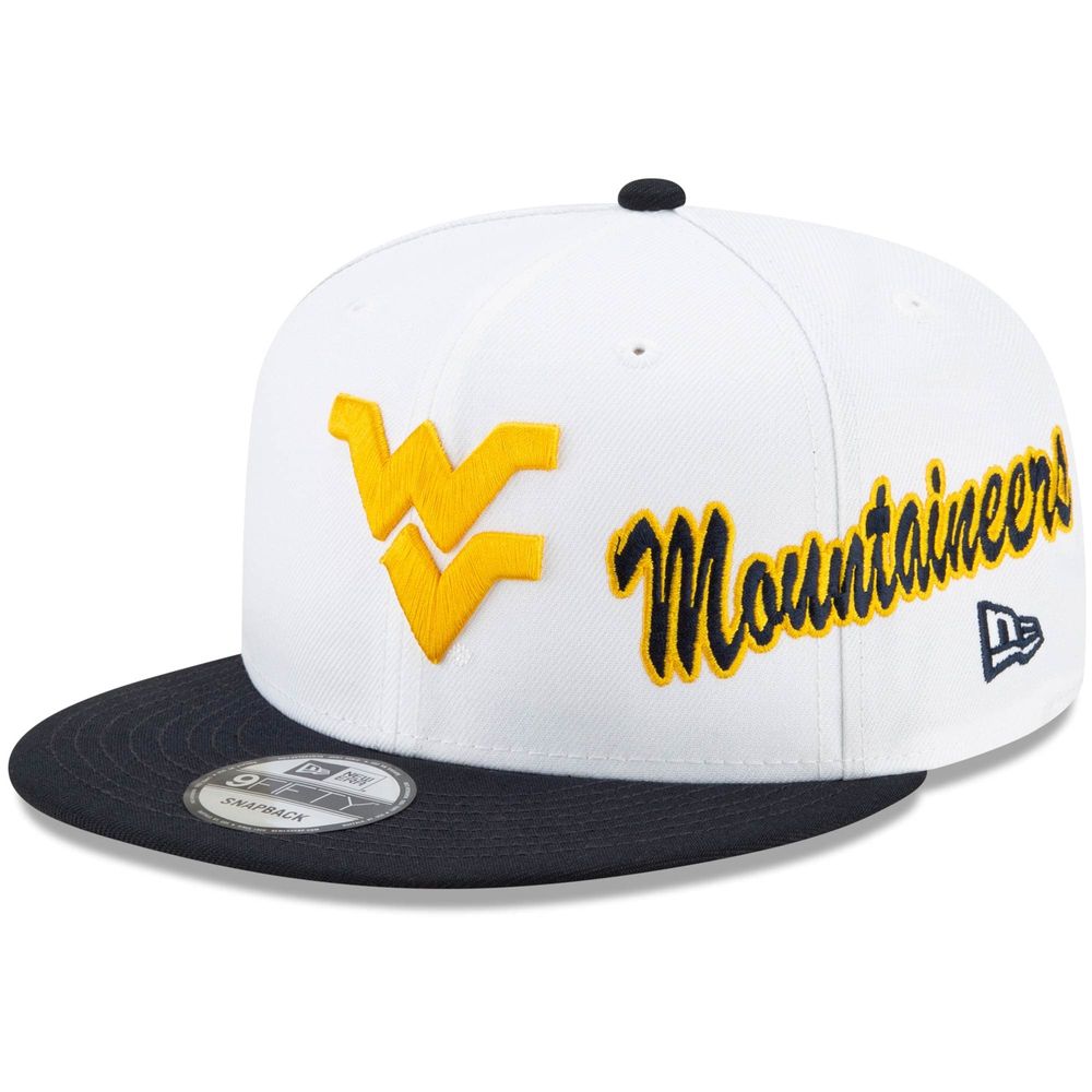 Men's New Era White/Navy West Virginia Mountaineers Two-Tone Side Script 9FIFTY Snapback Hat