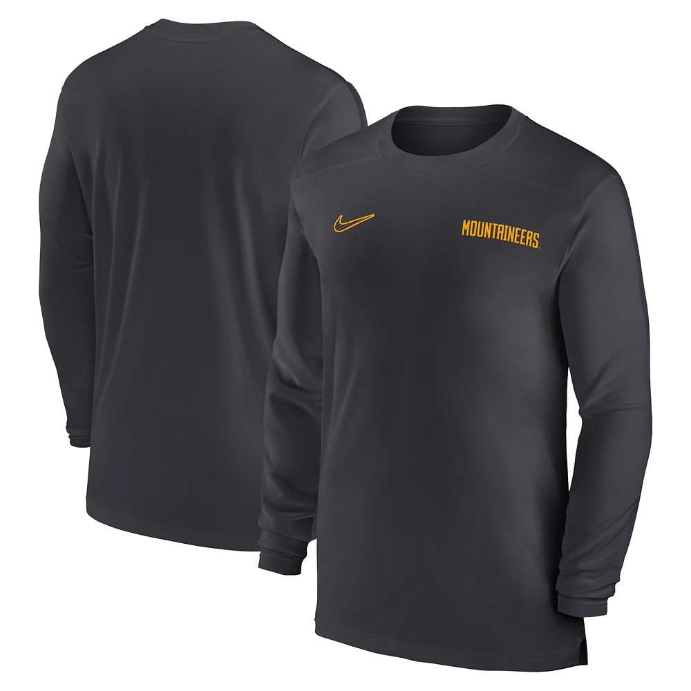 T-shirt à manches longues Nike Anthracite West Virginia Mountaineers 2024 Sideline Coach UV Performance pour homme