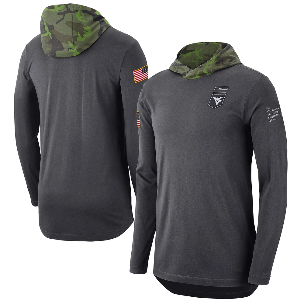 Men's Nike Anthracite West Virginia Mountaineers Military Long Sleeve Hoodie T-Shirt