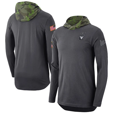 Men's Nike Anthracite West Virginia Mountaineers Military Long Sleeve Hoodie T-Shirt