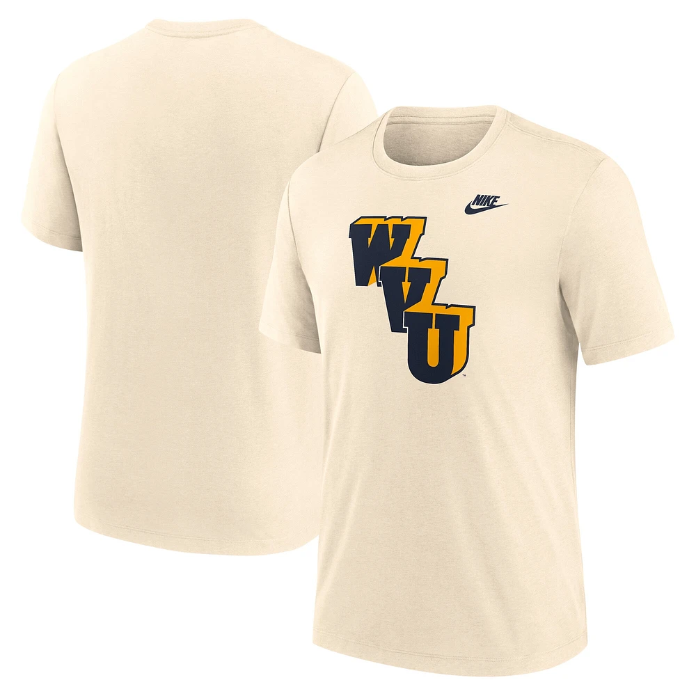 Men's Nike Cream West Virginia Mountaineers Vault Logo Tri-Blend T-Shirt