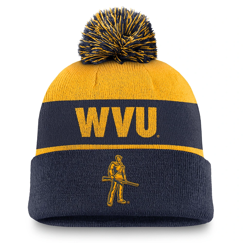 Men's Nike Gold/Navy West Virginia Mountaineers Primetime Peak Cuffed Knit Hat with Pom