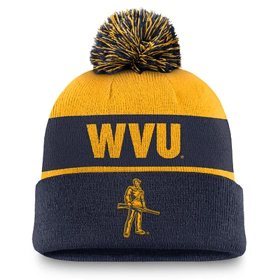 Men's Nike Gold/Navy West Virginia Mountaineers Primetime Peak Cuffed Knit Hat with Pom