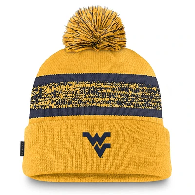 Men's Nike  Gold West Virginia Mountaineers On-Field Peak Cuffed Knit Hat with Pom