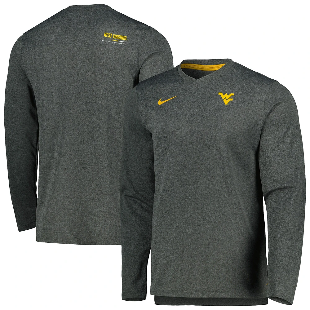 T-shirt à col en V manches longues Nike Heather Charcoal West Virginia Mountaineers 2022 Coach Performance pour homme