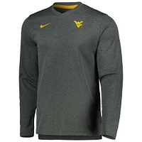 T-shirt à col en V manches longues Nike Heather Charcoal West Virginia Mountaineers 2022 Coach Performance pour homme