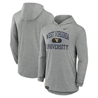 T-shirt à capuche Nike manches longues et logo tri-blend Performance Blitz des West Virginia Mountaineers pour homme, gris chiné