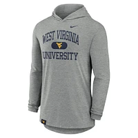 T-shirt à capuche Nike manches longues et logo tri-blend Performance Blitz des West Virginia Mountaineers pour homme, gris chiné