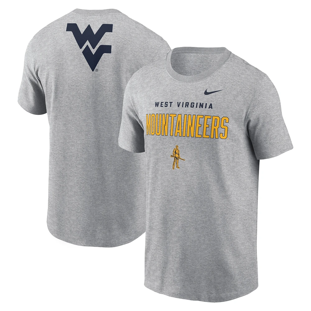 T-shirt Nike Heather Grey West Virginia Mountaineers Campus 2-Hit Primary Mascot pour homme