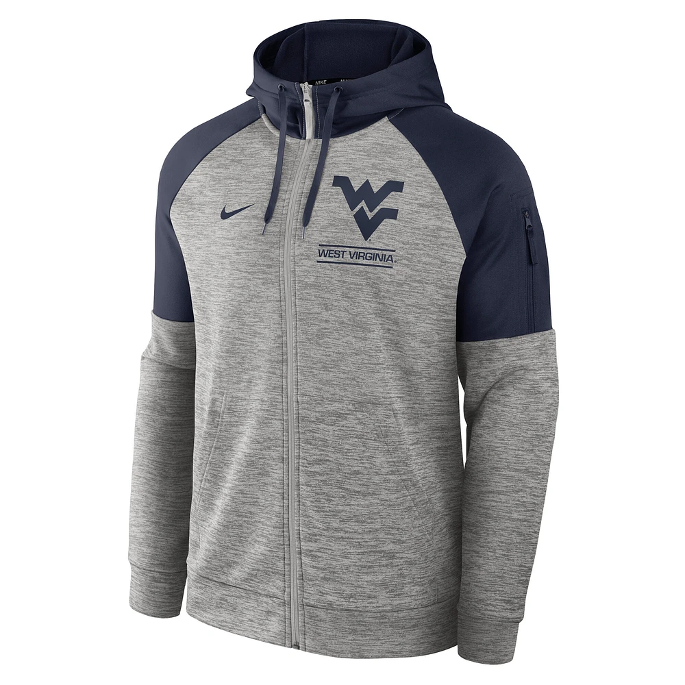 Sweat à capuche Nike Heather Grey West Virginia Mountaineers Fitness Raglan Performance entièrement zippé pour homme