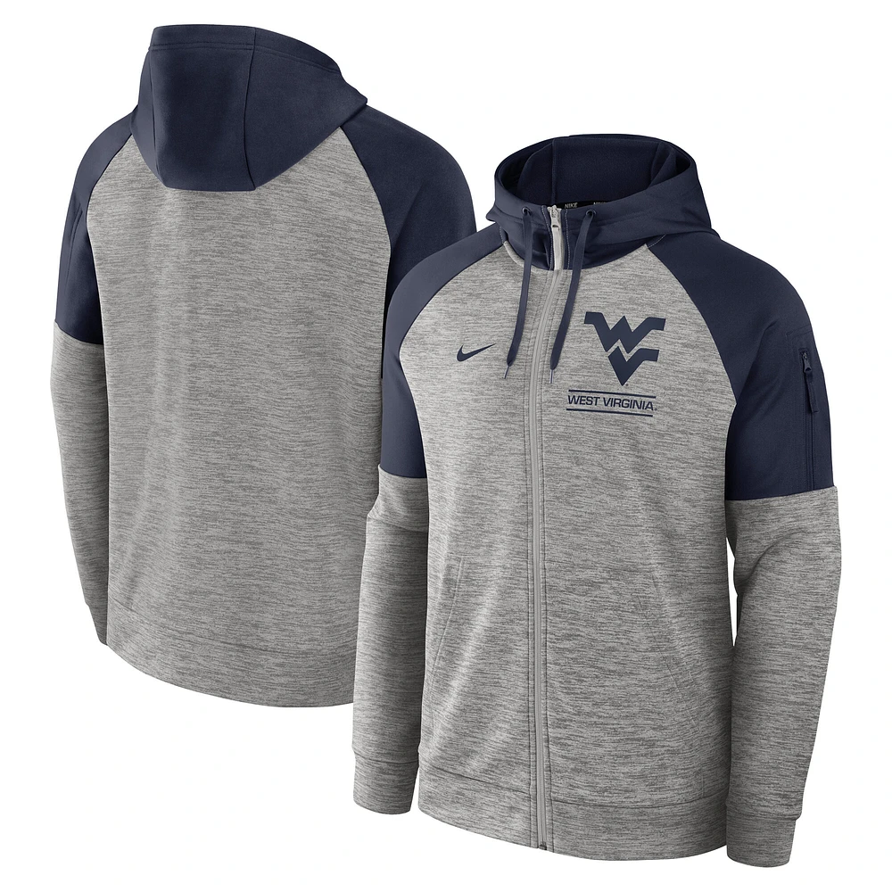 Sweat à capuche Nike Heather Grey West Virginia Mountaineers Fitness Raglan Performance entièrement zippé pour homme