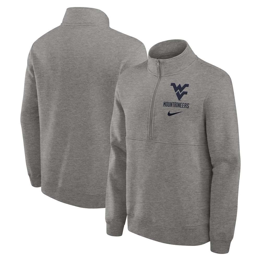 Sweat-shirt à demi-zip Nike Heather Grey West Virginia Mountaineers Primetime Club pour homme