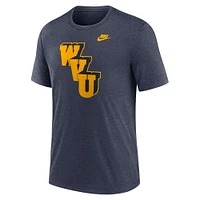 T-shirt Nike Heather Navy West Virginia Mountaineers Blitz Legacy Primary Tri-Blend pour homme