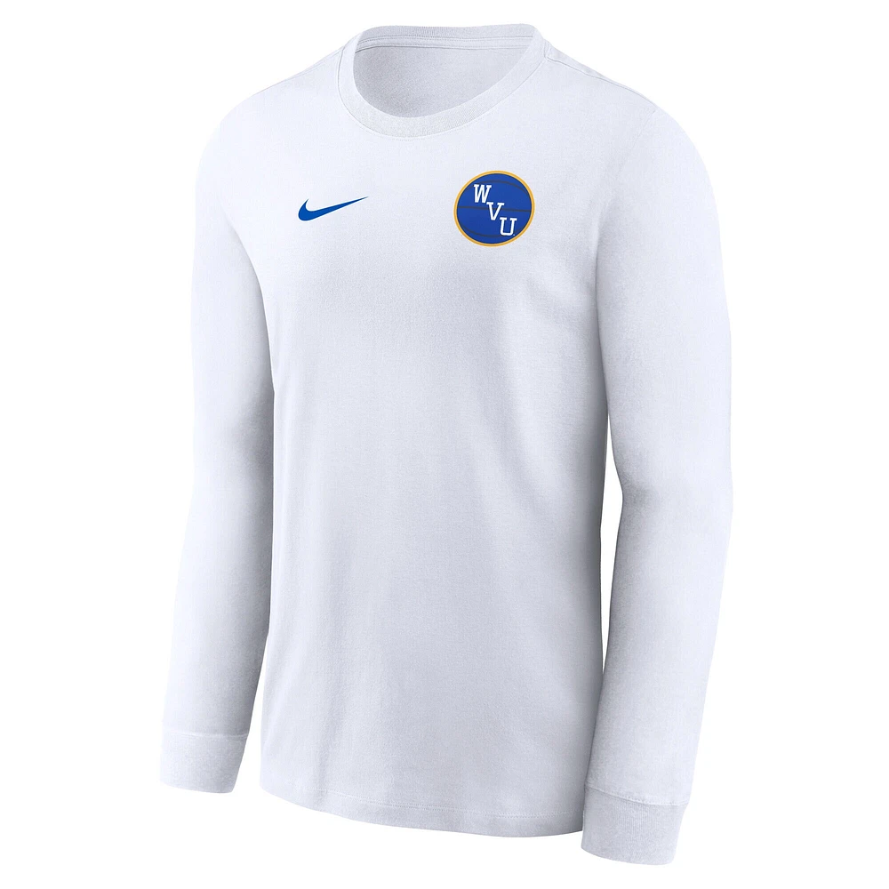 T-shirt d'échauffement à manches longues Nike Jerry West pour homme, blanc, des Virginia Mountaineers