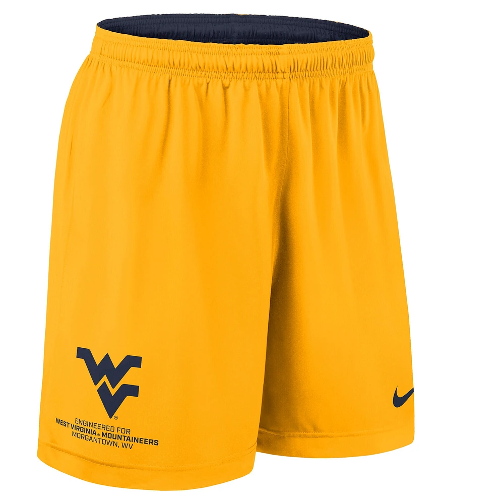 Short de performance réversible Nike bleu marine/or West Virginia Mountaineers 2025 pour homme