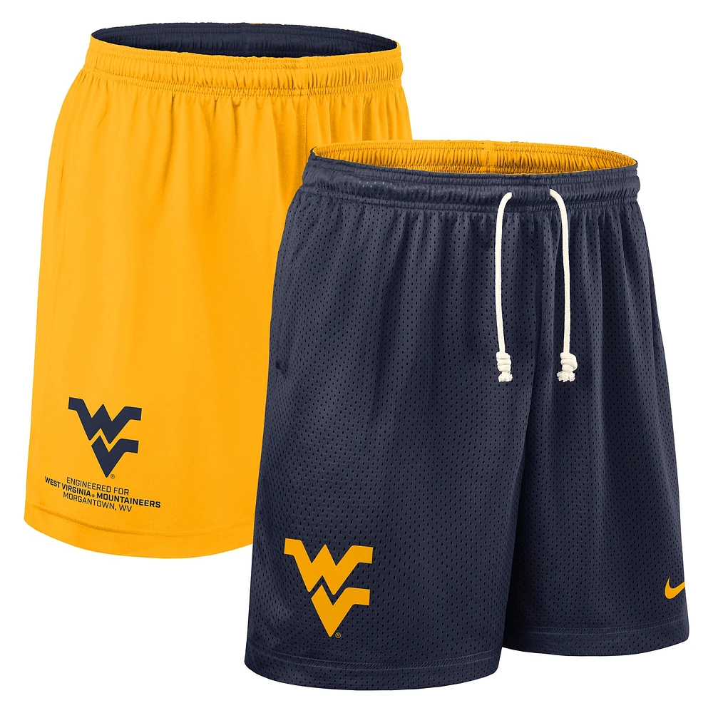 Short de performance réversible Nike bleu marine/or West Virginia Mountaineers 2025 pour homme