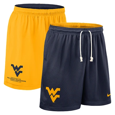 Short de performance réversible Nike bleu marine/or West Virginia Mountaineers 2025 pour homme