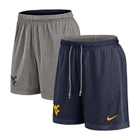 Short réversible Nike bleu marine/gris chiné pour homme des West Virginia Mountaineers