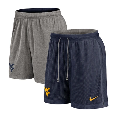 Short réversible Nike bleu marine/gris chiné pour homme des West Virginia Mountaineers