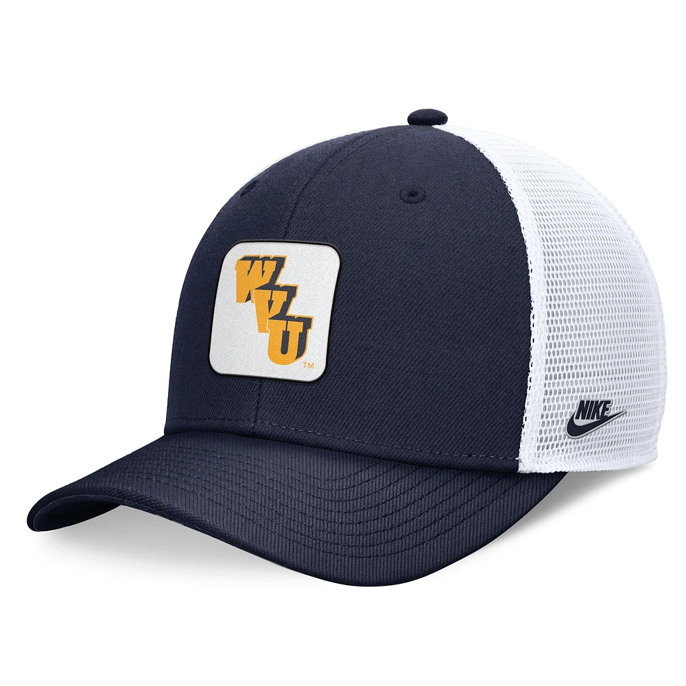 Casquette réglable Nike pour hommes, bleu marine/blanc, West Virginia Mountaineers Legacy Rise Mascot Trucker