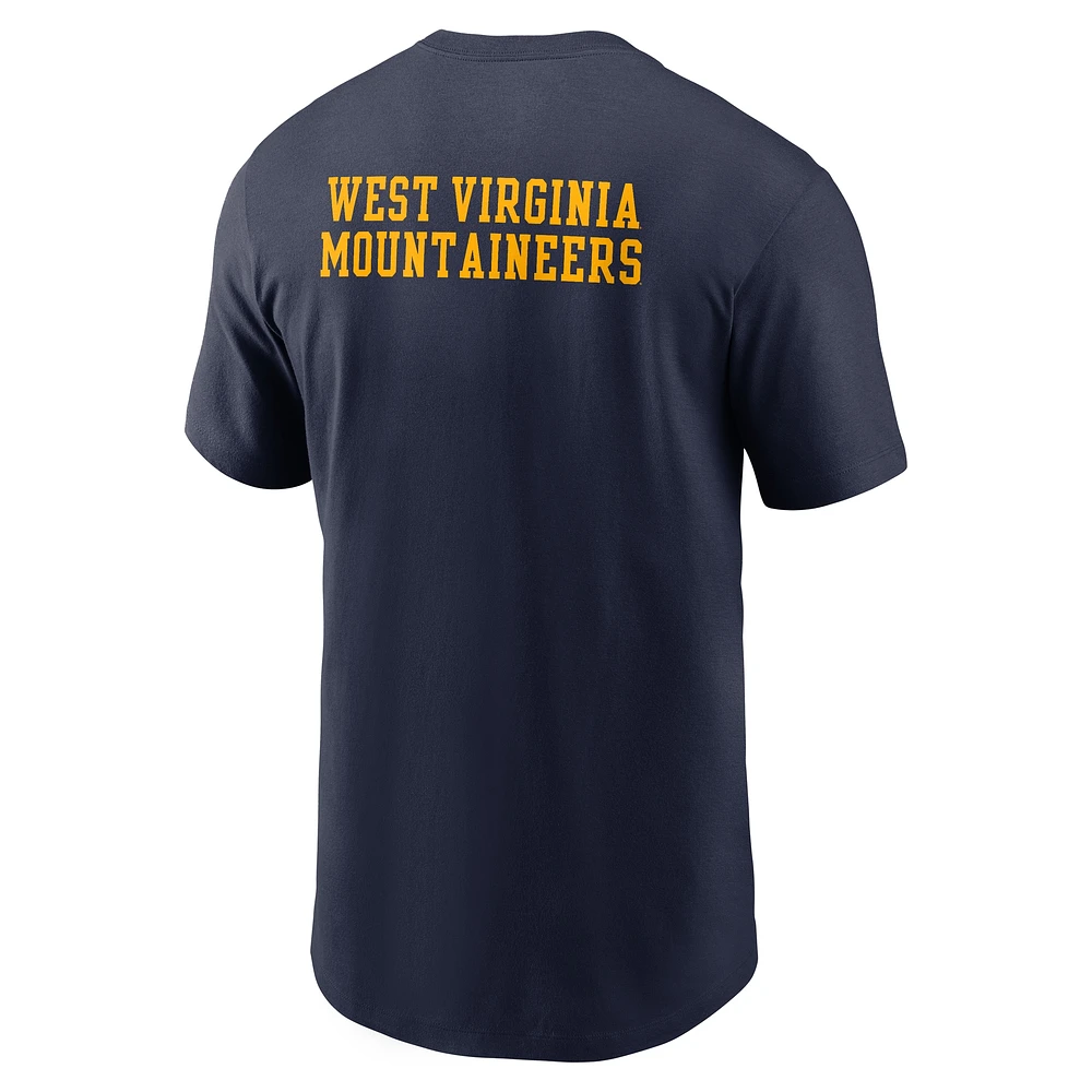 Men's Nike Navy West Virginia Mountaineers 2-Hit Stacked T-Shirt