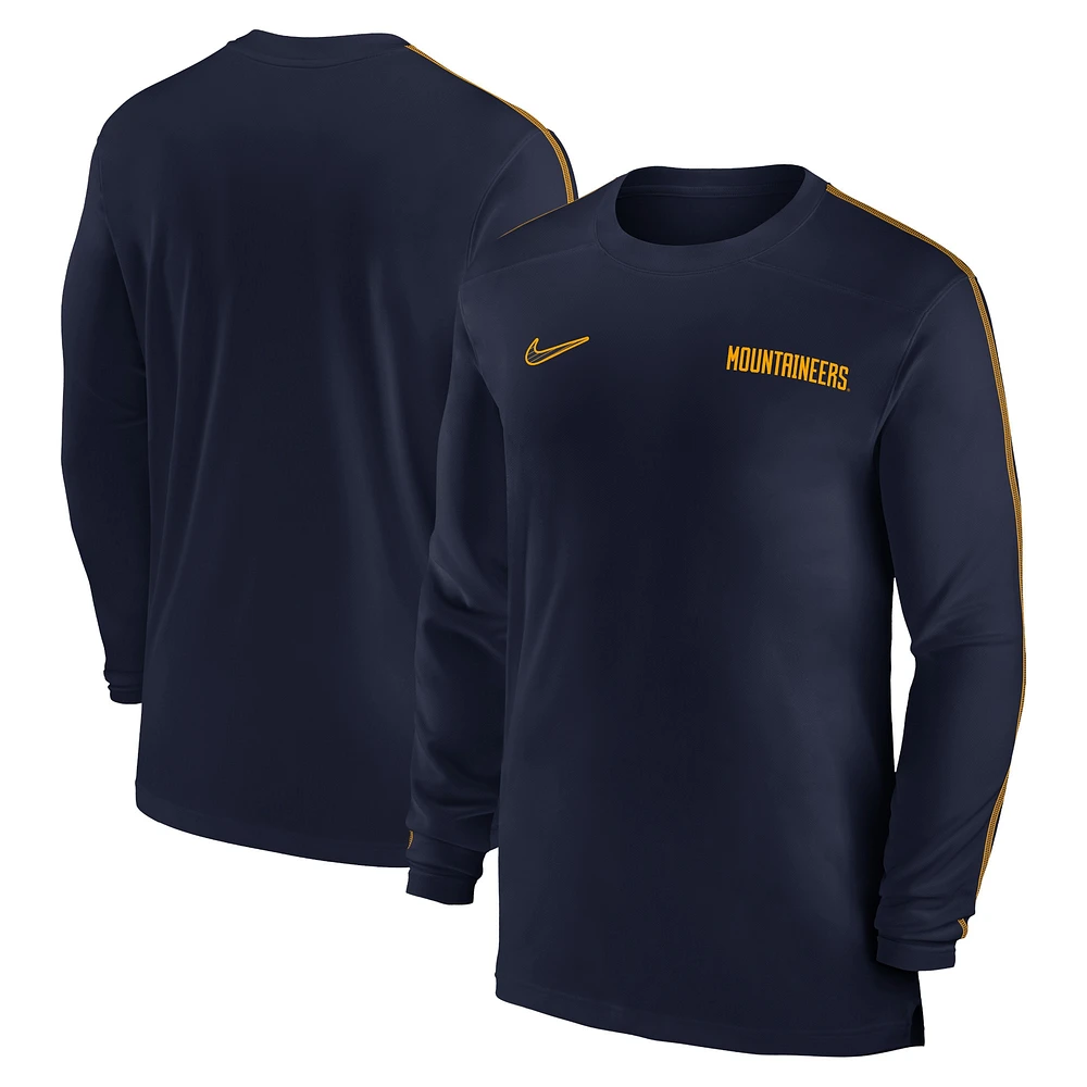 Men's Nike Navy West Virginia Mountaineers 2024 Sideline Coach UV Performance Long Sleeve T-Shirt