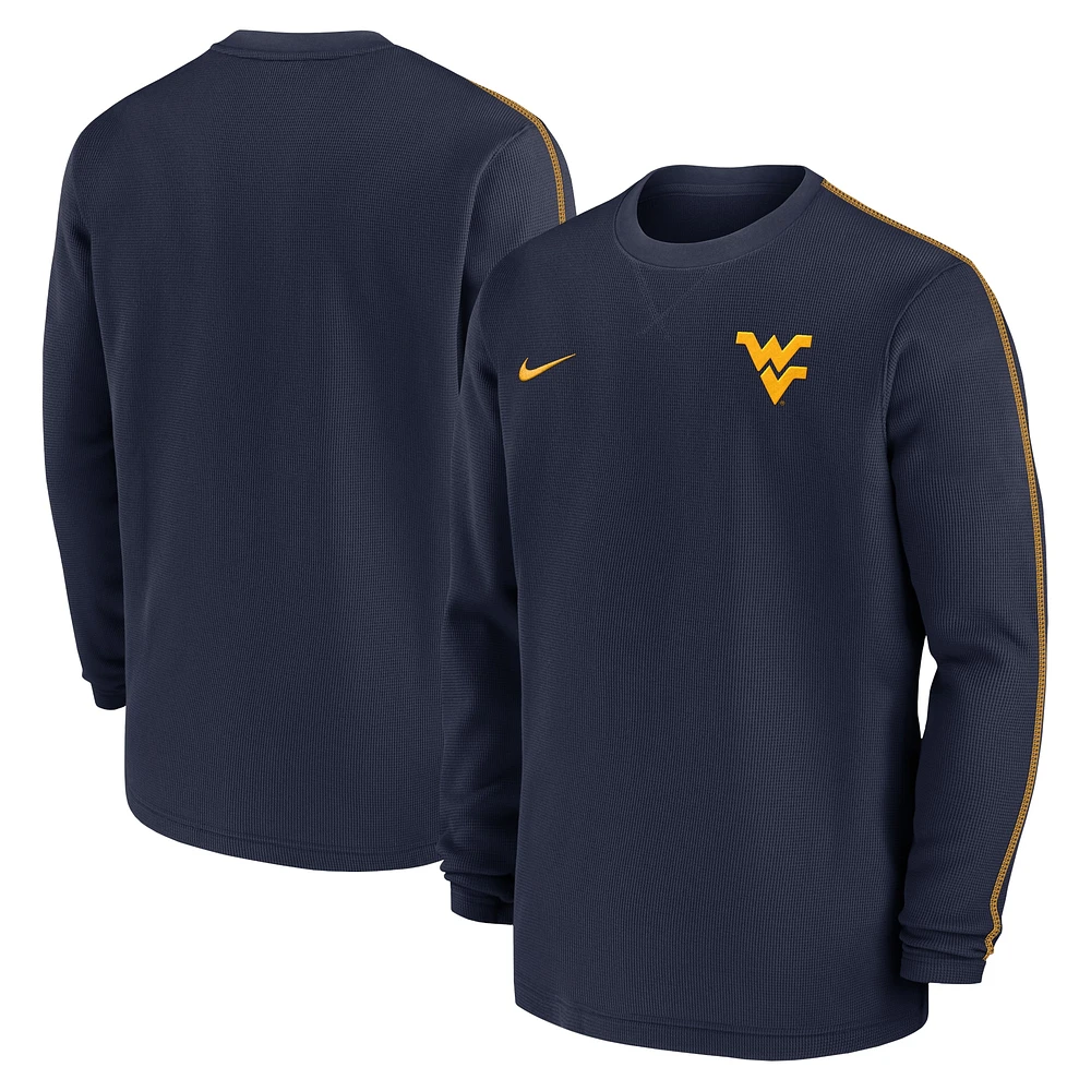 Men's Nike Navy West Virginia Mountaineers 2024 Sideline Coaches Long Sleeve Top