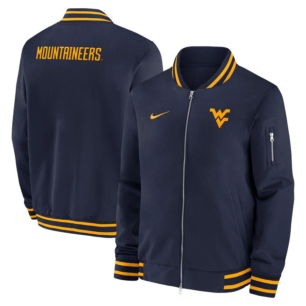 Veste aviateur entièrement zippée Nike bleu marine West Virginia Mountaineers 2024 Sideline pour homme