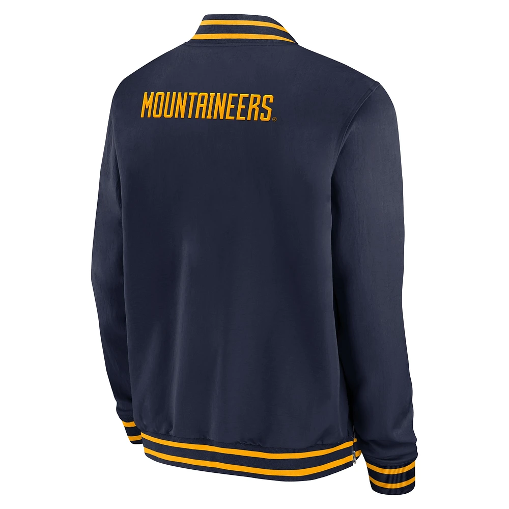 Veste aviateur entièrement zippée Nike bleu marine West Virginia Mountaineers 2024 Sideline pour homme